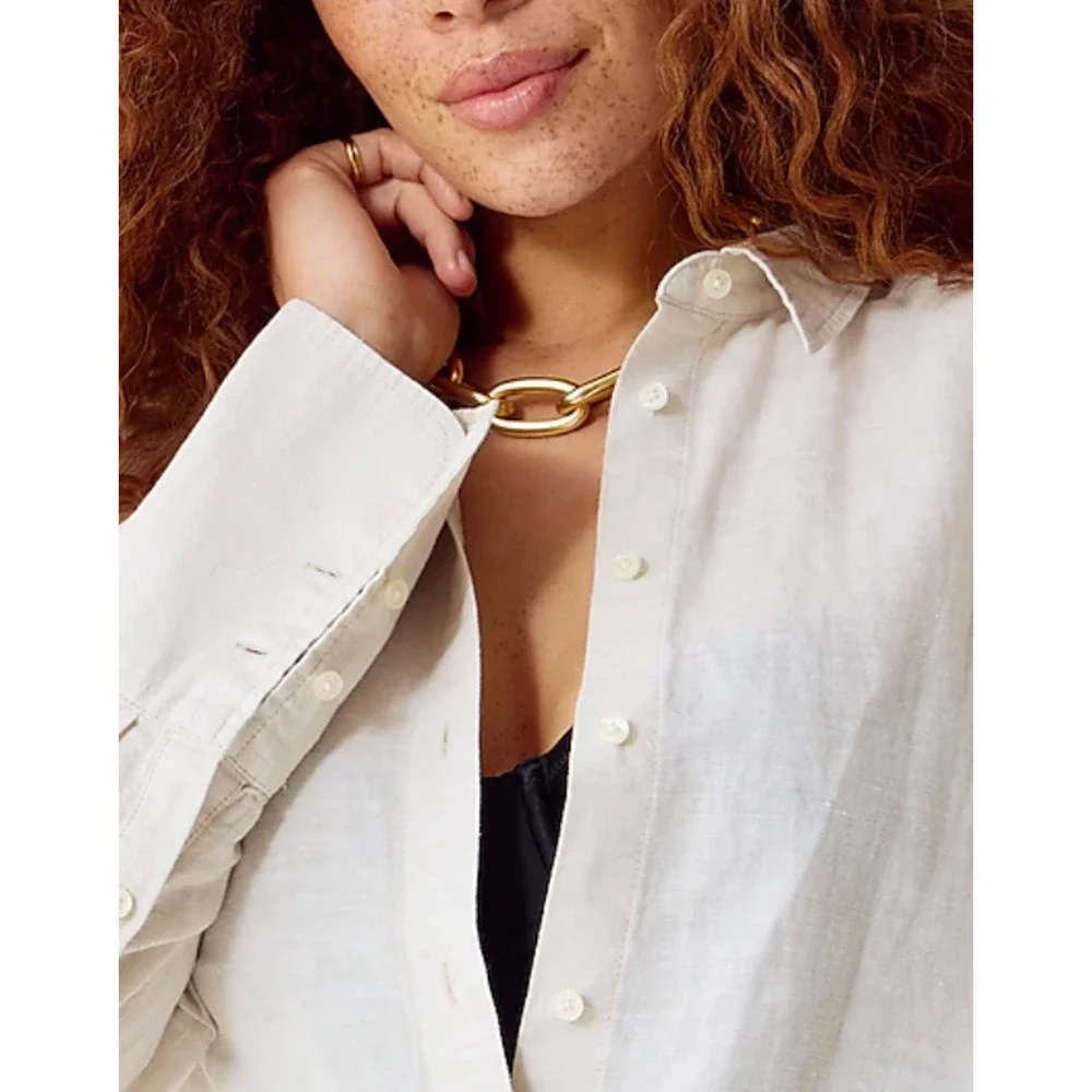 NWT J. Crew Relaxed Linen Beach Shirt XS Swim Cover Up Flax White BX614 J.Crew